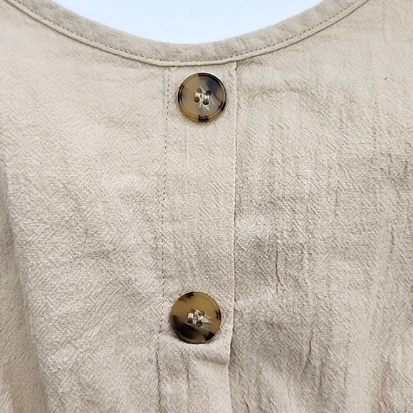 Zaful Women's Tan  Smocked Mock Button Cami Pocket Dress Size 8 - Picture 5 of 11